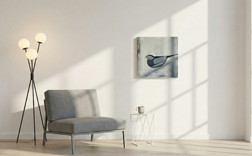 Ręcznie malowany obraz akrylowy „Radosna Sikora Modra” 40×40 cm