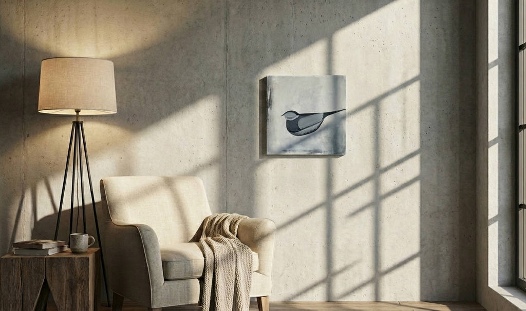 Ręcznie malowany obraz akrylowy „Radosna Sikora Modra” 40×40 cm